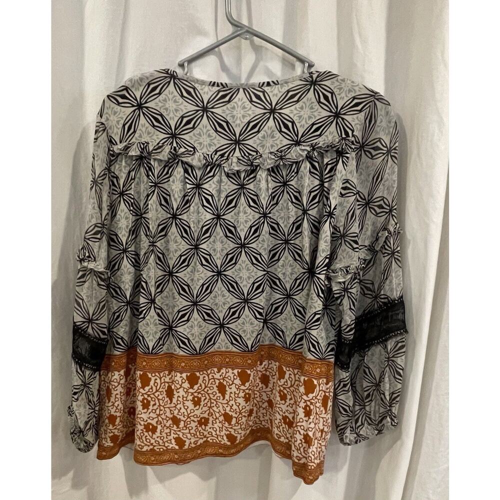 Anthropologie Terri Embroidered Peasant Boho Top Mixed Print S Rust Black Cream - Picture 7 of 13